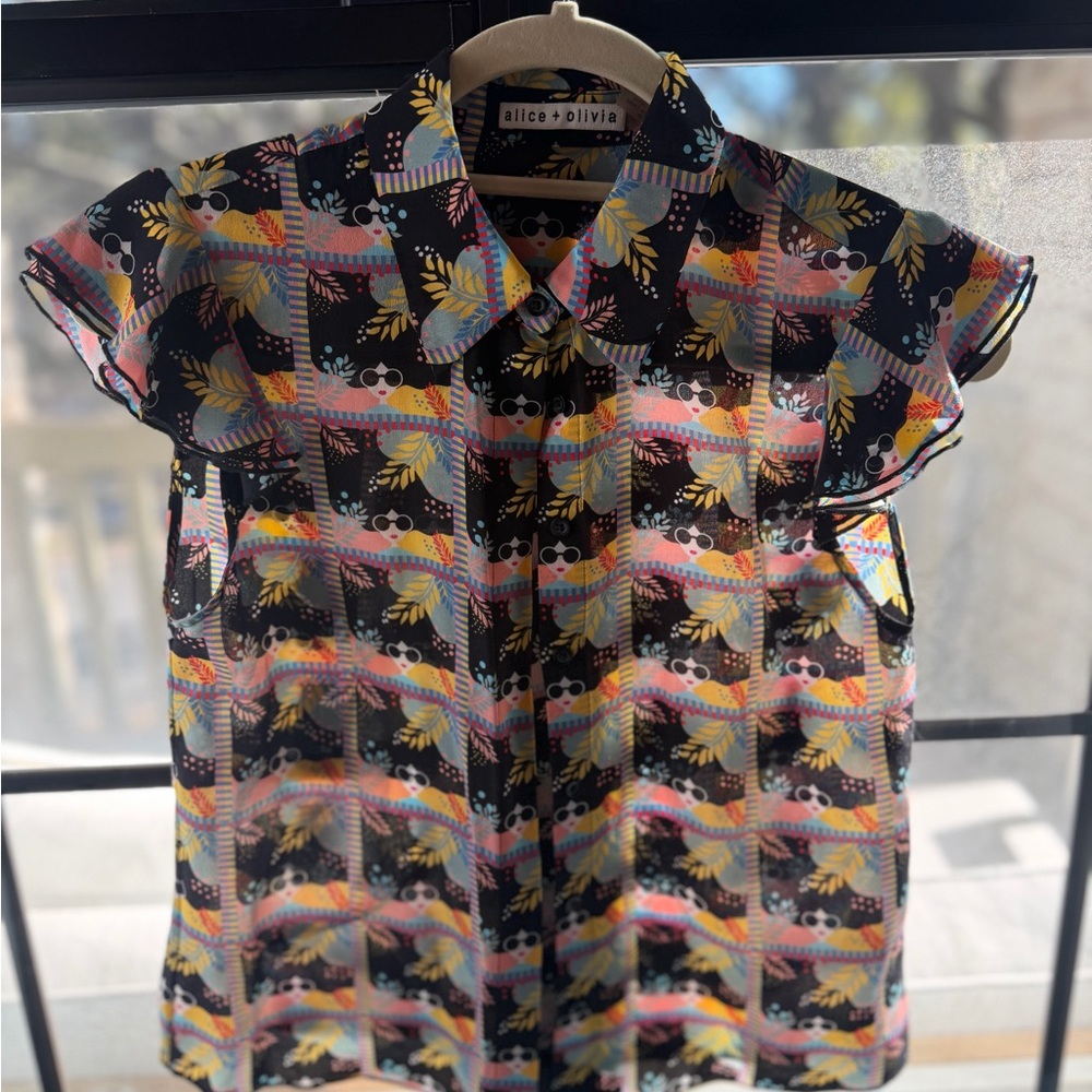 Alice + Olivia Willa flutter sleeve silk top